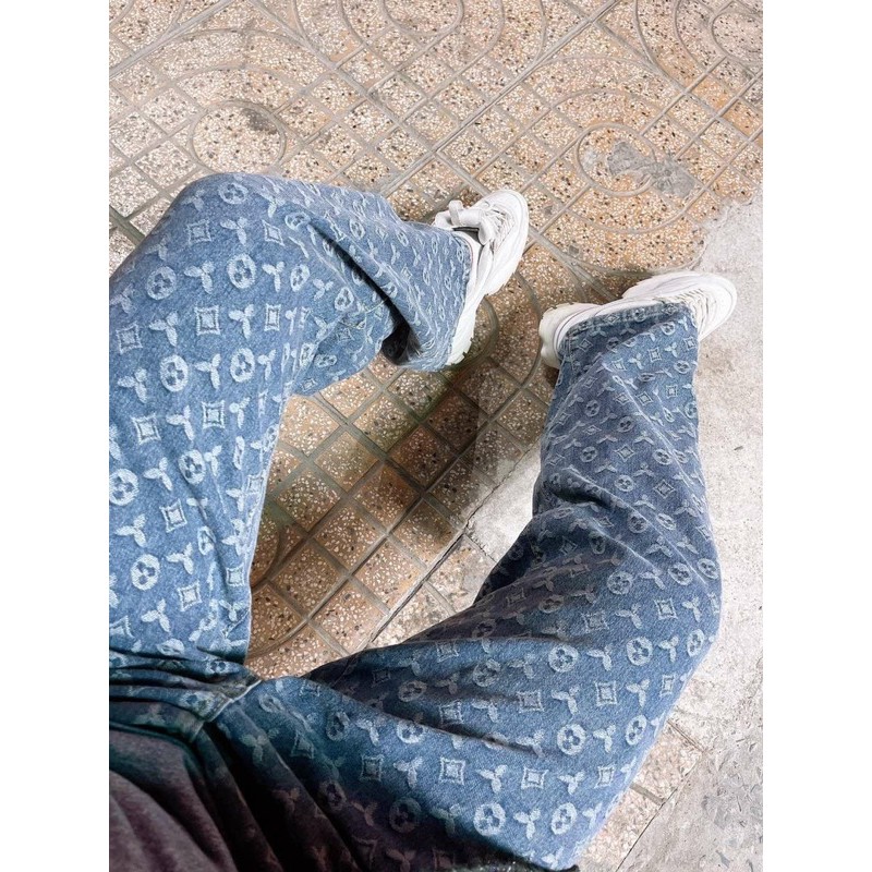 [Mã SKAMAP6 giảm 8% TỐI ĐA 50K đơn250K] Quần Jeans nam Ống rộng In Họa Tiết LV Cho Nam Quần Jean nam hàn quốc Kun Shop | BigBuy360 - bigbuy360.vn