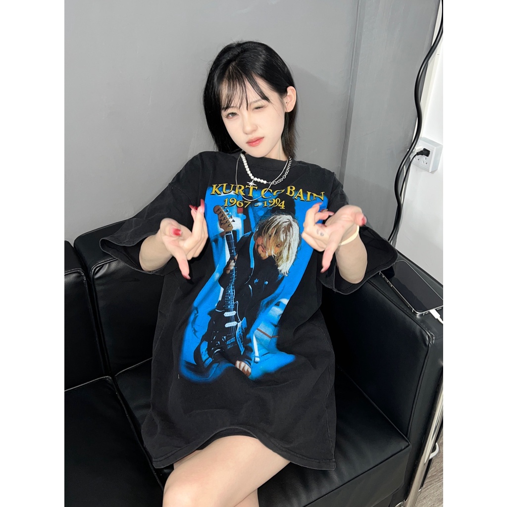 Áo Thun Vintage Kurt Cobain Nirvana Tay Lỡ Unisex - Đen/Trắng Cổ Tròn | Blackwork