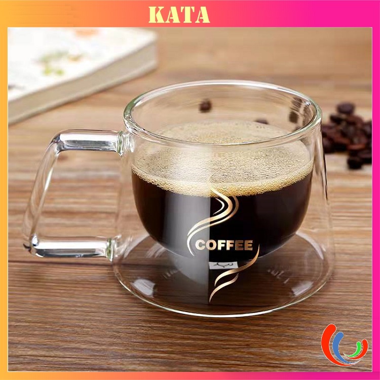 Cốc Thủy Tinh Uống Cafe 2 Lớp Chịu Nhiệt Cao Cách Nhiệt Tốt Đẹp Có Quai DC011 Dung Tích 200ml