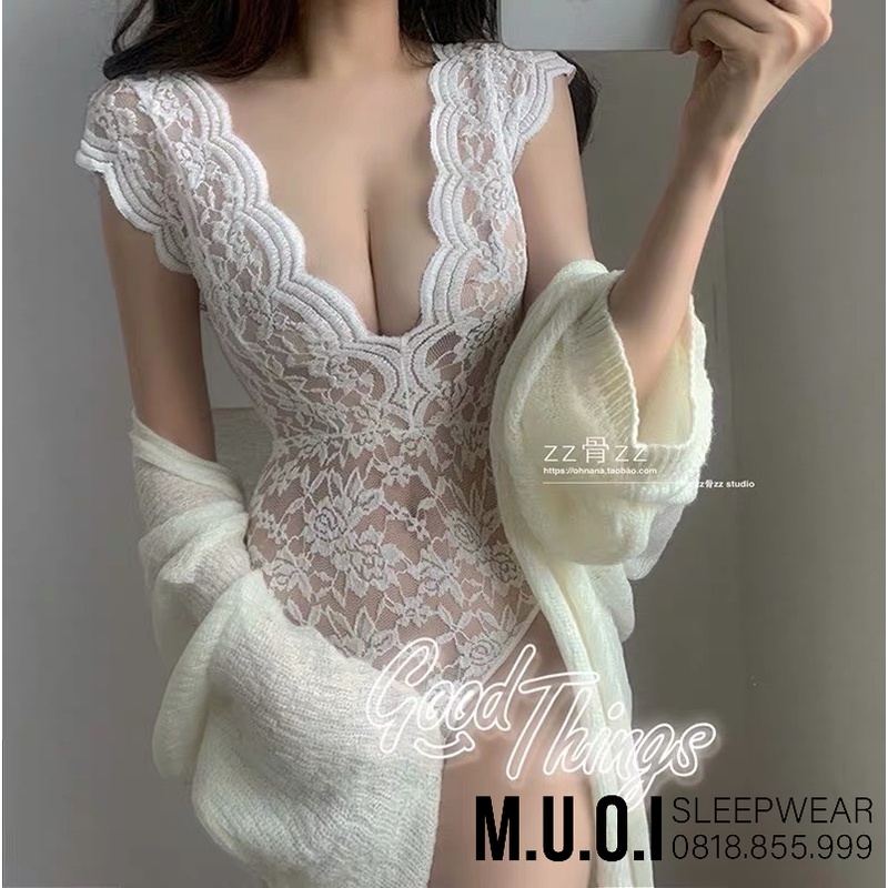 Bodysuit ren hoa siêu sang chảnh che khuyết điểm vai hàng Quảng Châu cao cấp BS1 Muối sleepwear - Hàng có sẵn