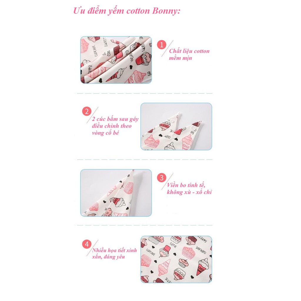 [Mã BMLT35 giảm đến 35K đơn 99K] Combo 3 Yếm Tam Giác Bonny Vải Cotton Co Dãn Cho Bé Quàng Cổ (1-5 Tuổi)