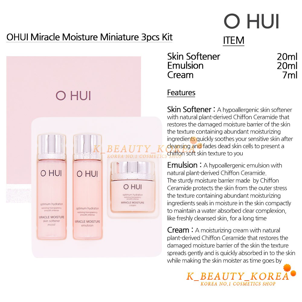 [OHUI] Dưỡng Ẩm Miracle Moisture Miniature 3pcs Kit