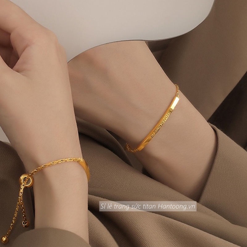 Lắc tay titan nữ không gỉ kiểu dáng rút sợi có thể điều chỉnh kích cỡ phong cách hàn quốc thanh lịch