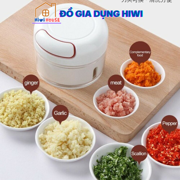 Dụng cụ xay tỏi ớt cầm tay đa năng thế hệ mới, may tỏi ớt kéo tay mẫu mới, máy xay tỏi Mini Food Chopper