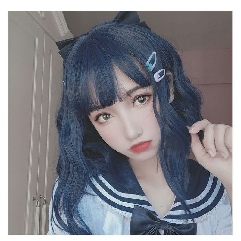 [Sẵn] Wig teen/lolita/cosplay màu xanh khói C8262 - nguyên đầu sóng ngắn [Miu Cosplay]
