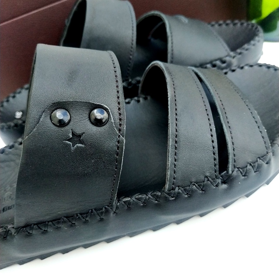 Dép nam quai chéo da bò thật thời trang hàng hiệu MABLACKA D71