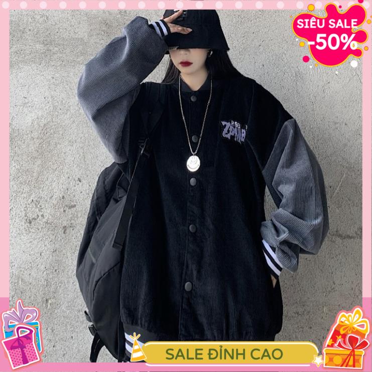 Áo bomber nữ form rộng, áo khoác nữ bomber bóng chày form rộng màu đen học sinh hàn quốc ulzzang KH