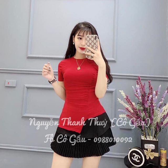 ÁO THUN NỮ RÚM EO VẠT LỆCH_ÁO THUN TAY NGẮN