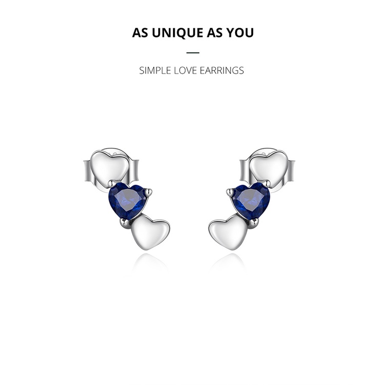 Khuyên tai BAMOER SCE1348 bằng bạc thật 925 hình trái tim thời trang đơn giản làm quà cho nữ
