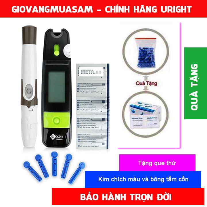 Máy đo đường huyết uright TD 4265 tặng hộp que thử 15 que, 25 kim chích