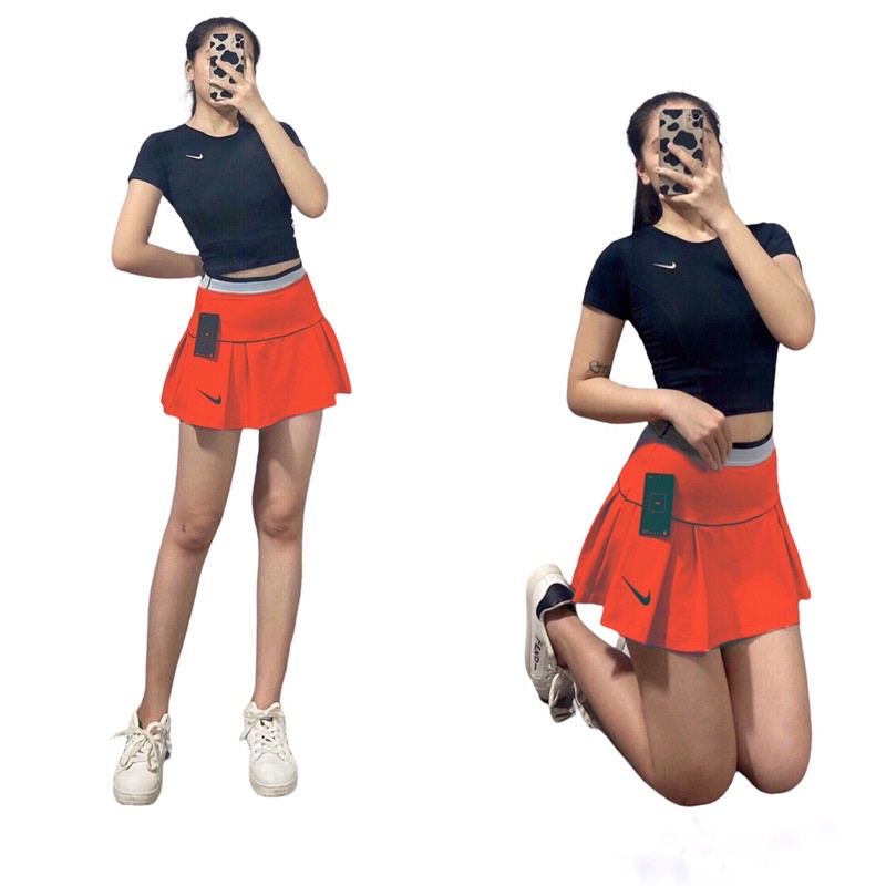 Chân Váy Thể Thao Chơi Golf, Cầu Lông, Tennis Nữ Chất Liệu Vải Poly 2 Da Cao Cấp  Xếp Ly 2 Lớp Có Túi Trong  Gym Yoga