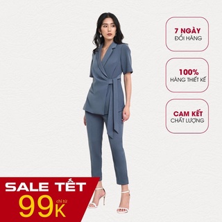 Set vest blazer nữ Harmony xanh MAIIMER buộc đai quần baggy