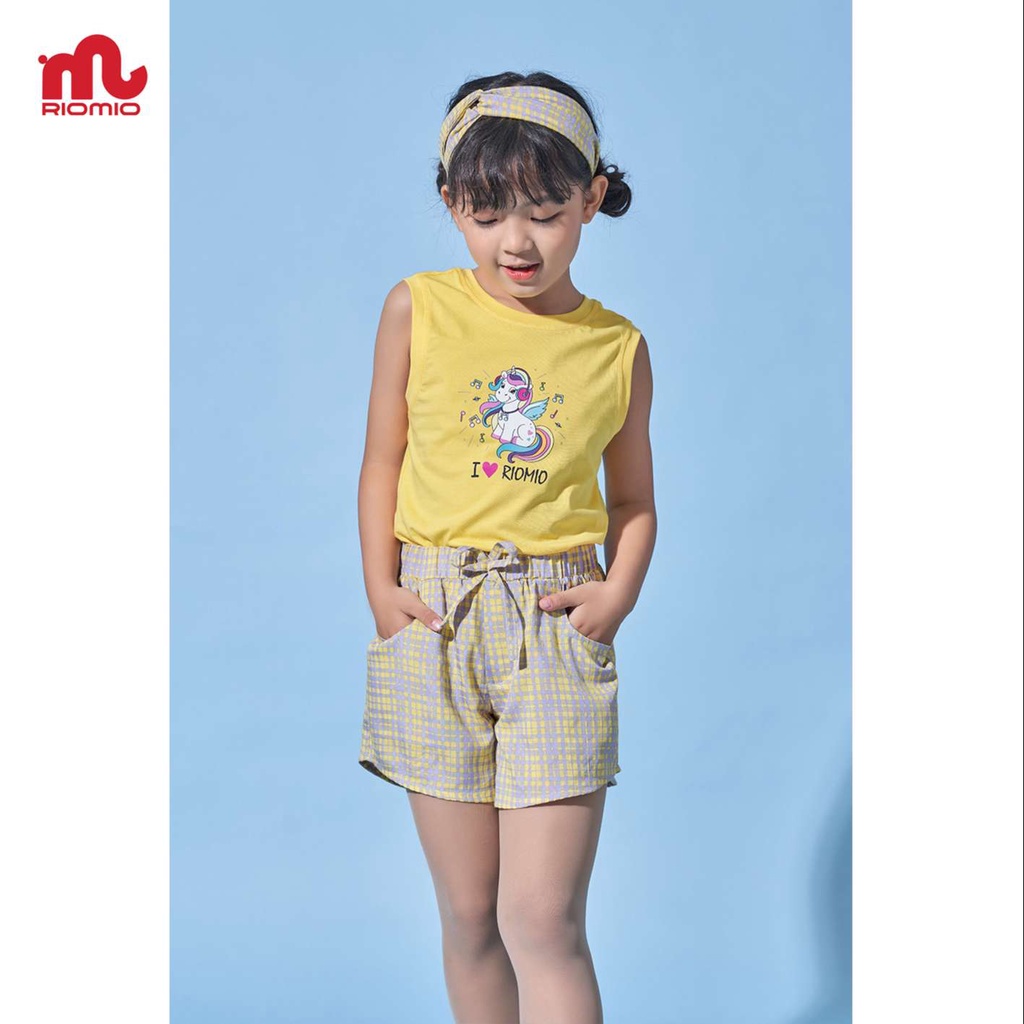 Set bộ bé gái áo thun sát nách quần short kẻ RIOMIO cotton 4 chiều siêu thoáng mát - RB193