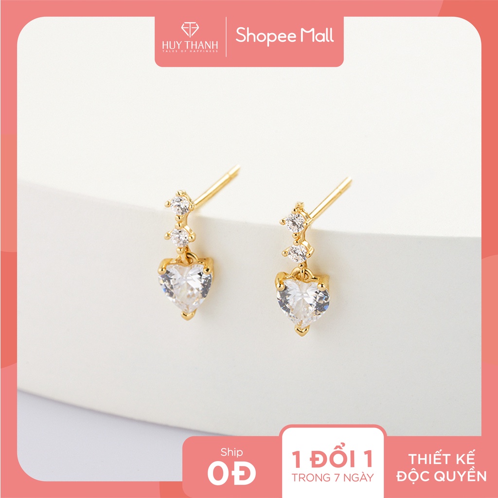 Bông Tai Vàng Vàng 10K Thiết Kế Dáng Rơi Đính Đá CZ Cao Cấp Lấp Lánh BTAM75 Huy Thanh Jewelry