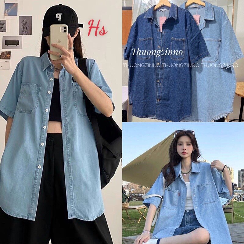 Áo sơ mi jean cộc tay 2 túi ngực có size bigsize chất jean phong cách hàn quốc MEMN 1161