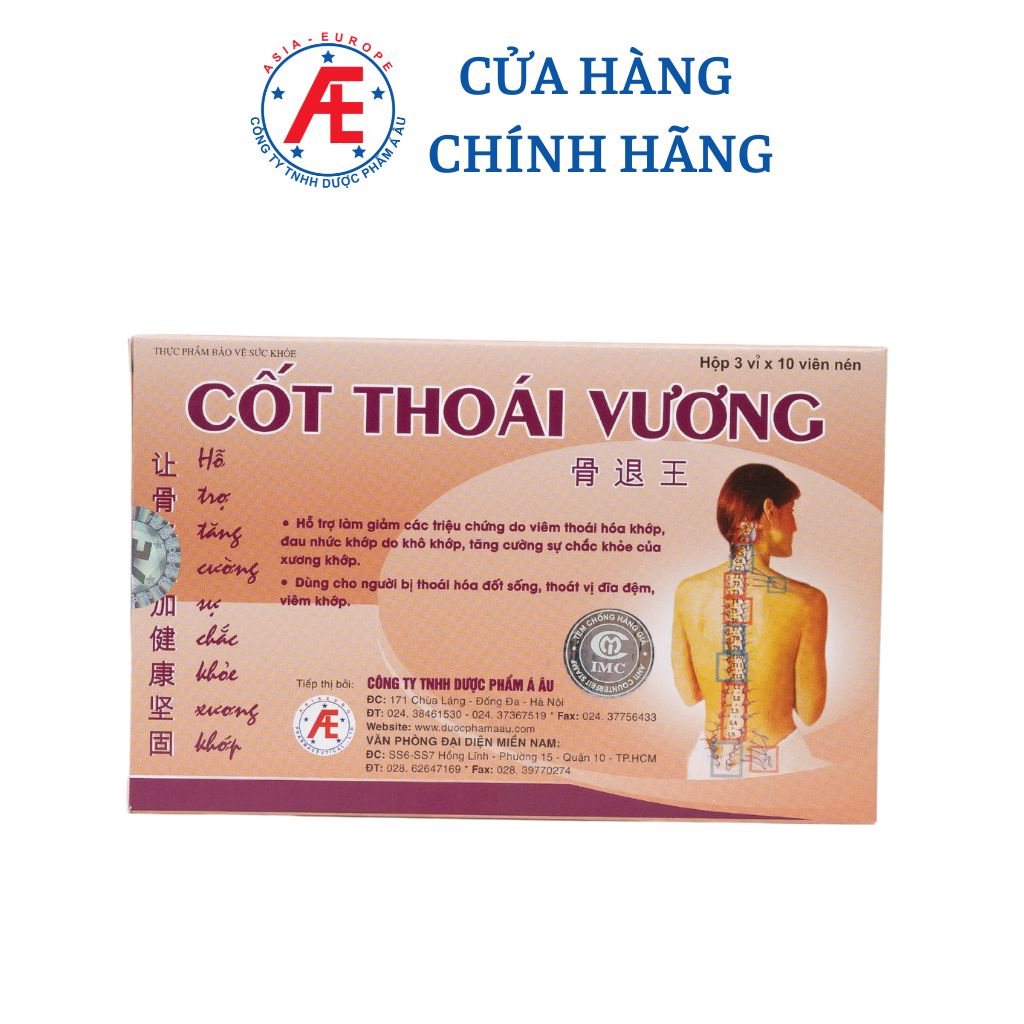 Cốt Thoái Vương hỗ trợ xương khớp, giảm thoái hóa, đau vai gáy từ thảo dược hộp 30 viên DƯỢC PHẨM Á ÂU