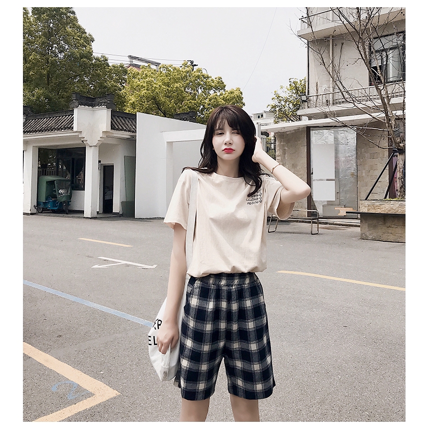 SUXI Quần Sọt Lưng Cao Dáng Rộng Thiết Kế Đơn Giản Hợp Thời Trang