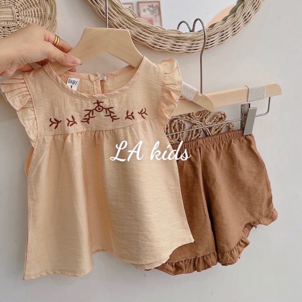 Bộ đũi cánh tiên thêu cành bé gái