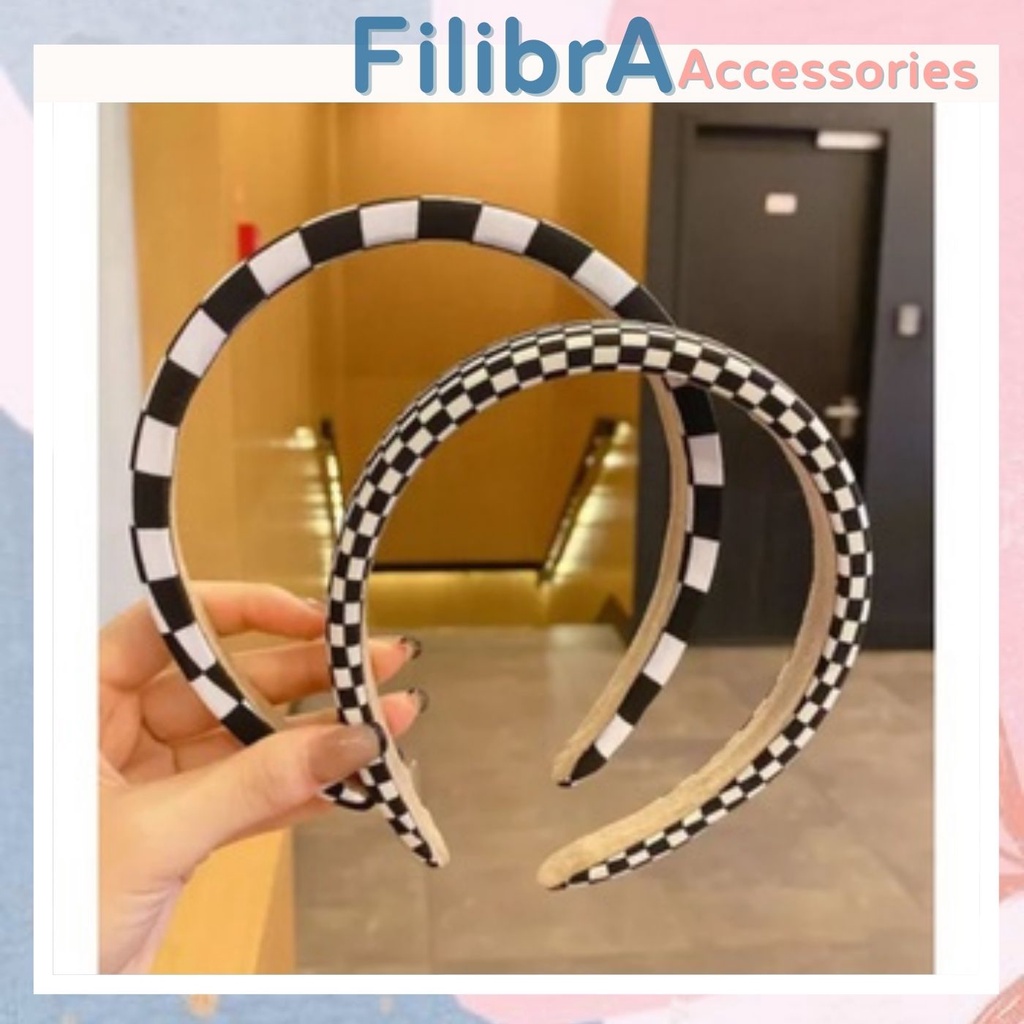 Băng đô cài tóc không răng êm đầu thiết kế bàn cờ phong cách Hàn Quốc Filibrastyle - CT060
