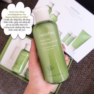Nước Hoa Hồng Innisfree Trà Xanh Green Tea Balancing Skin EX 200ml tách set không hộp giấy