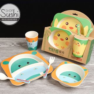 (FreeShip) Bộ bát ăn dặm sợi tre 5 món