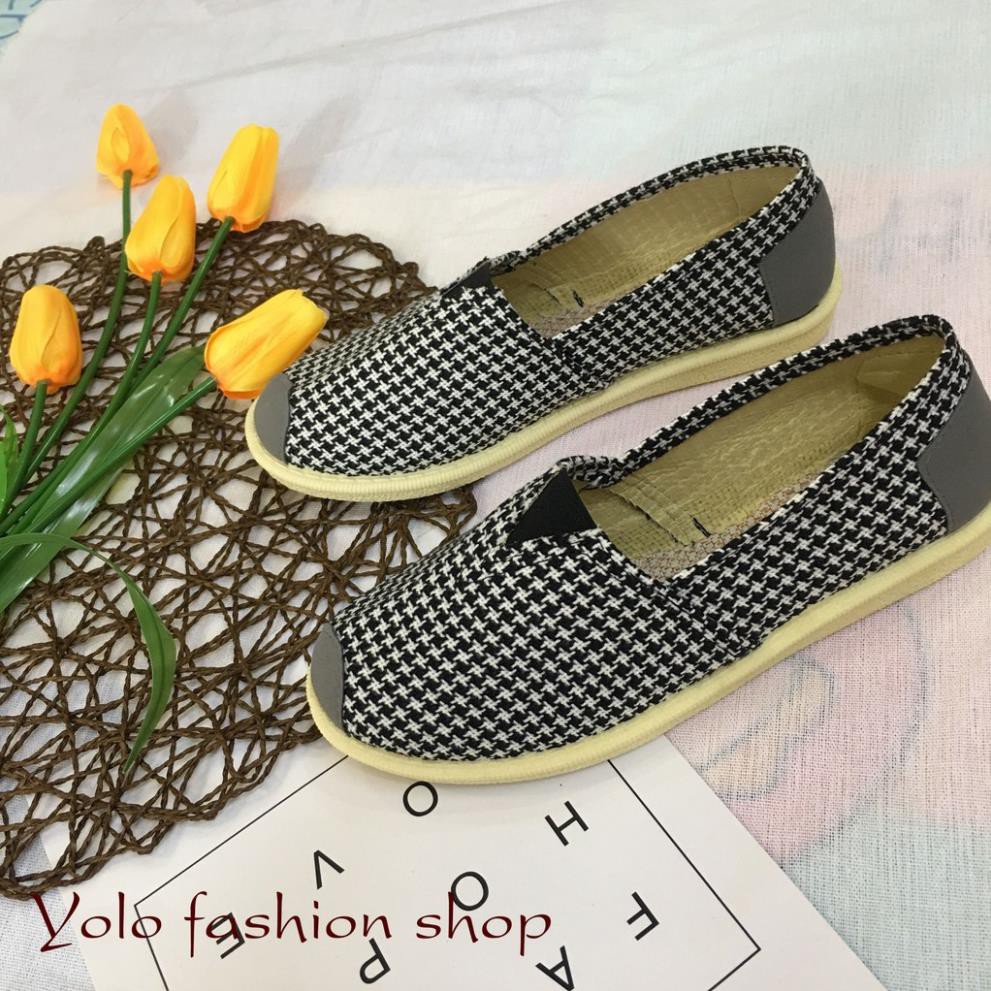 [Hình thật] GL4 Giày lười slip on nữ kẻ caro bọc cói vintage thời trang | WebRaoVat - webraovat.net.vn