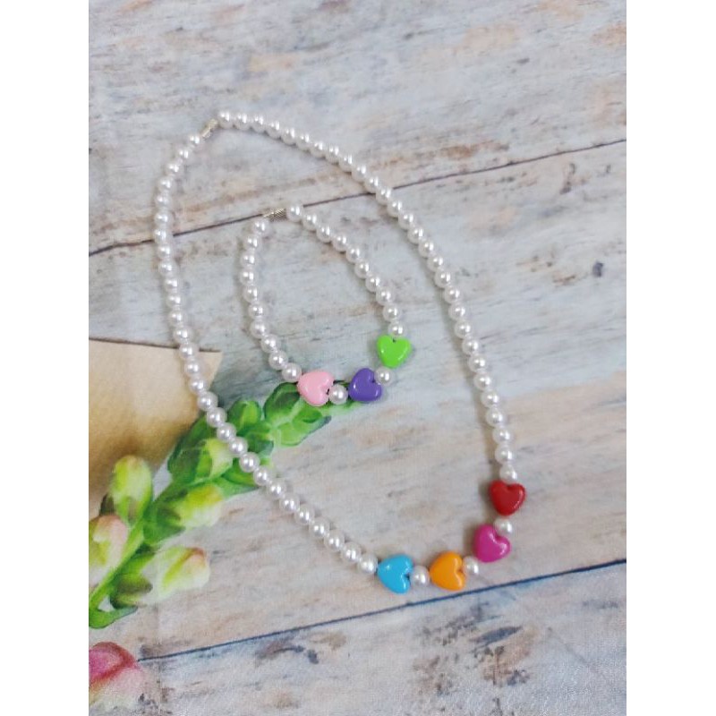 Combo bộ dây chuyền và lắc tay giả ngọc trai cho bé nhiều màu