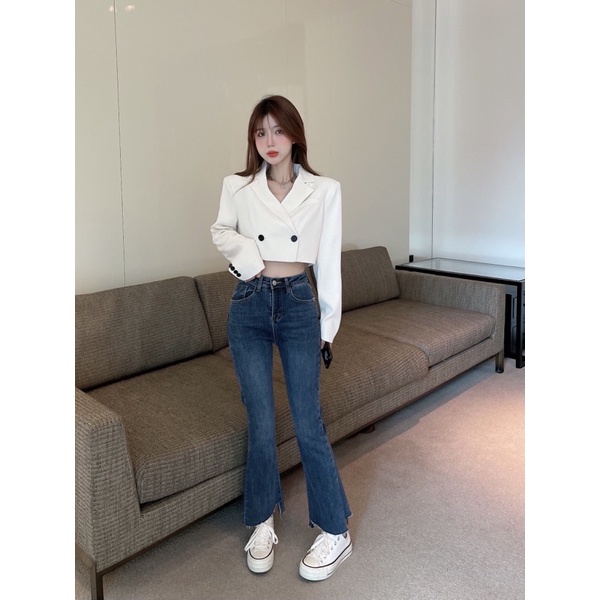 Áo khoác vest croptop dài tay mỏng dáng trendy