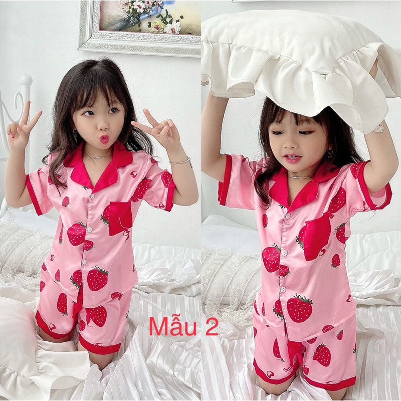 BỘ CỘC PIJAMA LỤA MÀU HỒNG CHO BÉ GÁI 1 Đến 5 tuổi mặc mùa hè