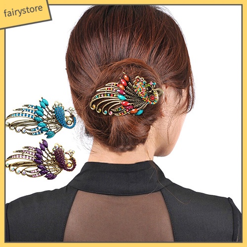 Kẹp tóc hình chim công đính hạt lấp lánh hợp thời trang dành cho nữ