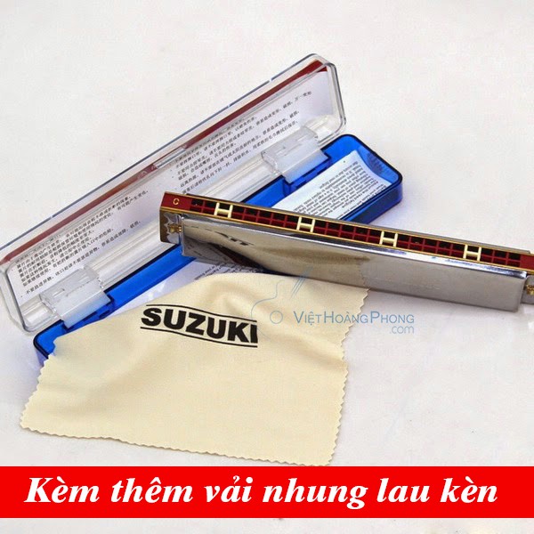 Kèn Harmonica Tremolo Suzuki Study 24 key C (Bạc) - Kèm thêm vải nhung lau kèn