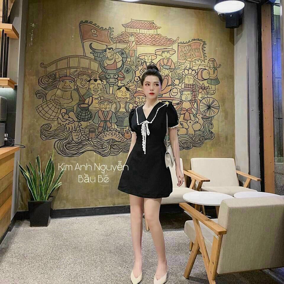Đầm ulzzang🌸FREESHIP🌸 Đầm nữ, váy nữ dáng xòe màu đen cổ sen thắt nơ xinh xắn | BigBuy360 - bigbuy360.vn