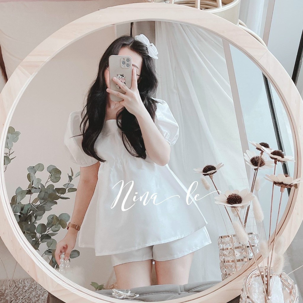 Set Áo Kiểu Hàn Quốc, Áo Babydoll Tay Ngắn Phòng Nhẹ Dáng Tiểu Thư, 4 Màu Cực Xinh Và Có Quần Short Theo Từng Set. PHS10