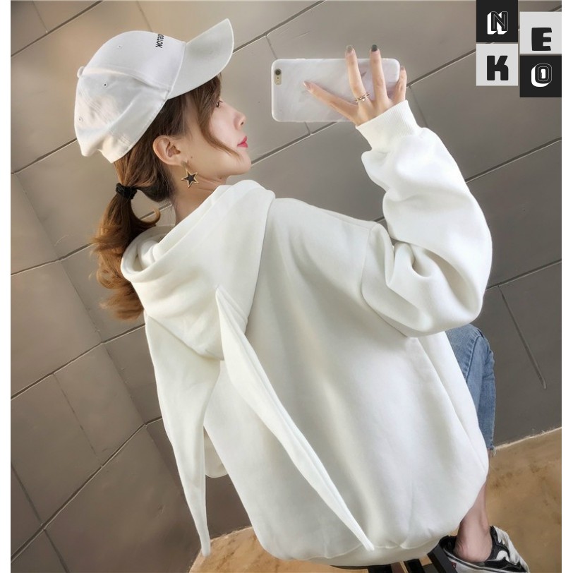 Áo Khoác Hoodie Nữ Nam Nón Trùm Freesize Dưới 65kg - Tai Thỏ Siêu Cute AKN03