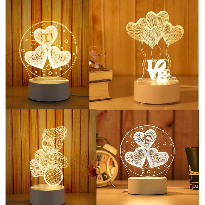 ĐÈN LED TẠO HÌNH 3D SÁNG TẠO TRANG TRÍ PHÒNG NGỦ, hình gấu trái tim I love you, quà tặng người yêu bạn trai gái vợ chồng