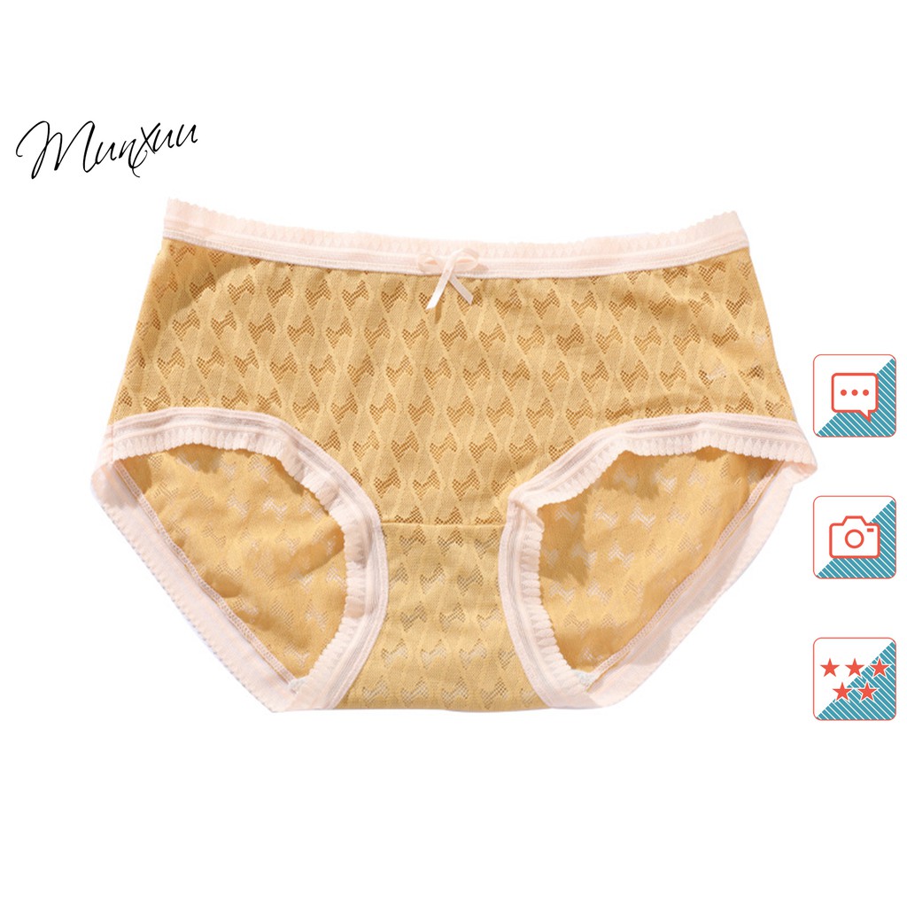 Quần lót nữ Cotton cao cấp phối ren nơ nhẹ nhàng, chật liệu co dãn thoáng khí – MUNXUU QC62