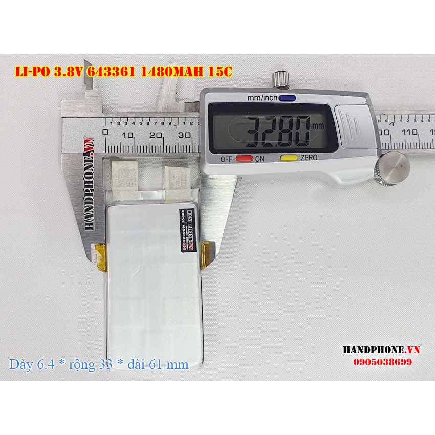 Pin Li-Po 3.8V 1480mAh 643361 633360 dòng xả cao 15C cho RC, DJI SPARK, Fly Cam