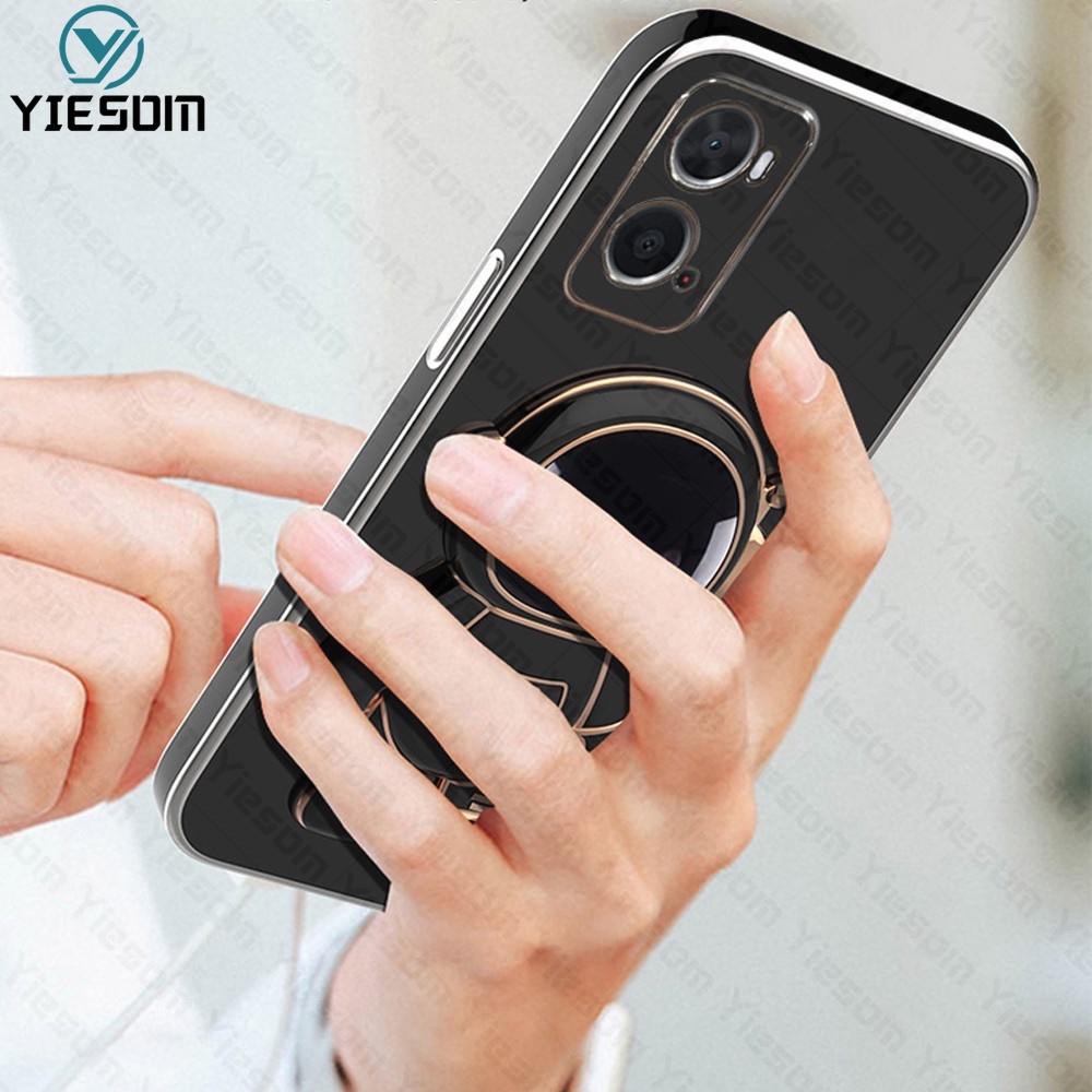 Ốp Điện Thoại Silicon Dẻo Mạ Viền Sang Trọng Kèm Giá Đỡ Cho OPPO A96 A76 A95 A74 A94 A93 A52 A92 4G 5G F17 F19 Pro