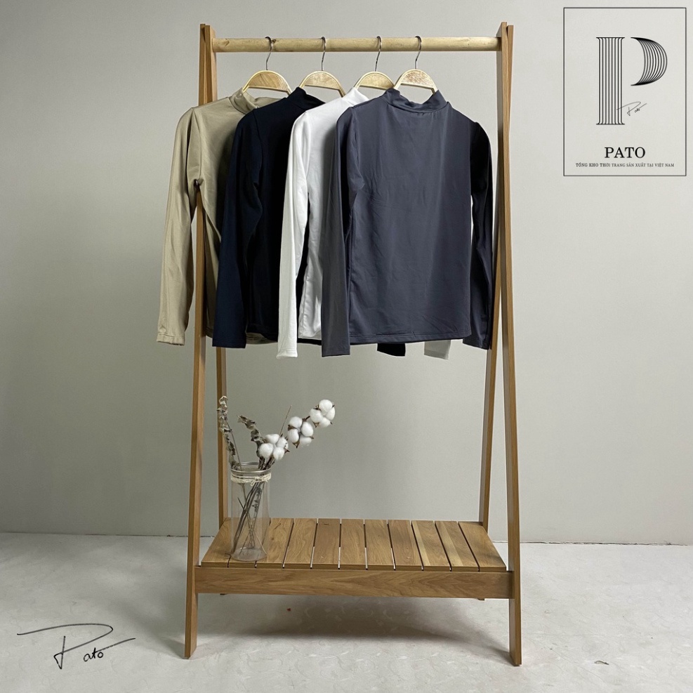 Áo giữ nhiệt dài tay nữ có lót nỉ cổ cao 3p dáng ôm dày dặn co giãn (ảnh shop pato chụp)