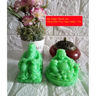 Tượng Thần Tài - Thổ Địa loại nhỏ màu xanh ngọc- size hai tượng cộng lại 14 cm- TDX14