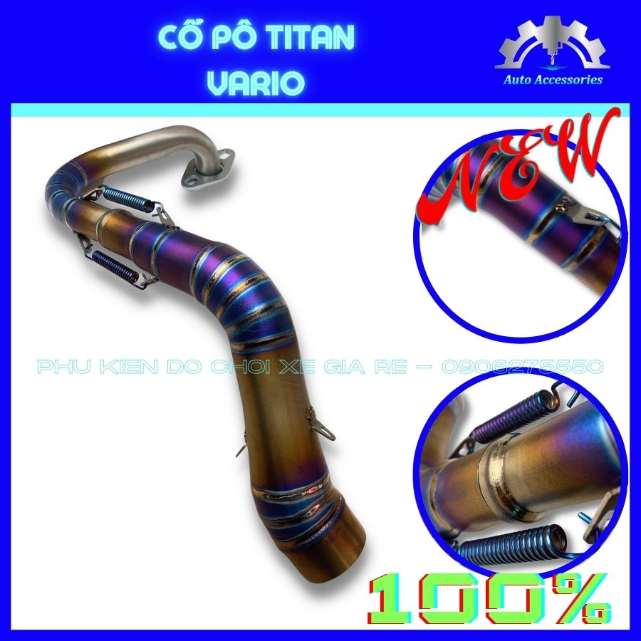 NEW 100% - Cổ Pô Titan VARIO gắn Pô Zin theo xe, Titan màu cực nét, cực đẹp, lắp đặt như Zin, Kèm Pát Cổ