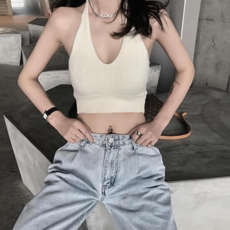 Áo Croptop Yếm Len Cột Nơ Cổ Hot TIKTOK