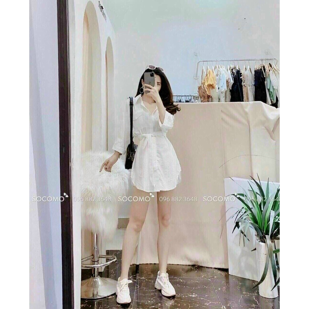 Sét Sơ Mi Tay Dài Thắt Nơ Bụng Siêu Xinh Thời Trang Nữ STclothing