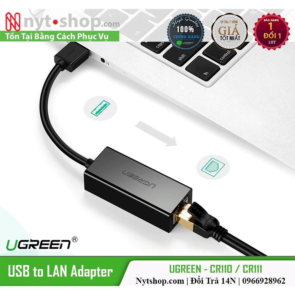 Cáp Chuyển USB Ra LAN Cao Cấp | UGREEN CR110 Chính Hãng, với tốc độ lên đến 100Mbps mạng ổn định, cắm là chạy