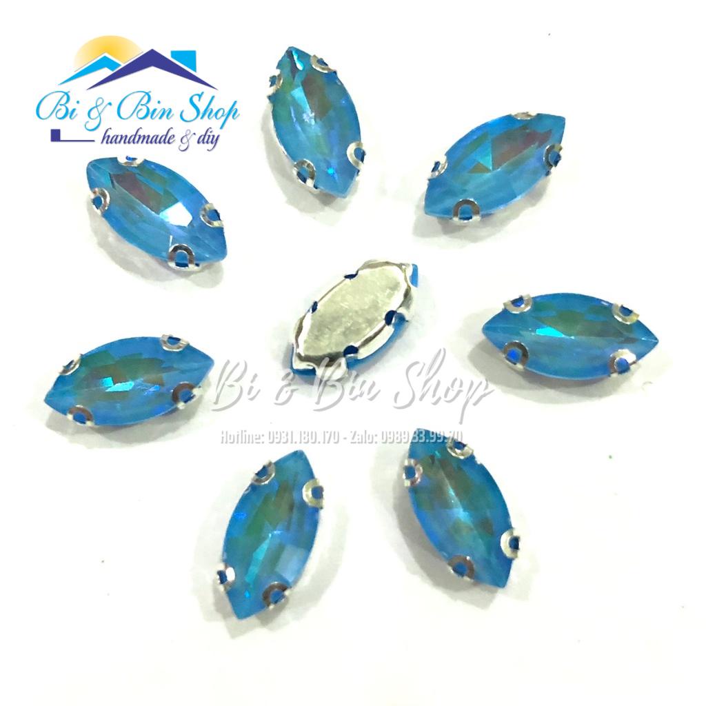 20 Viên Đá Đế Lá Me 6x12mm Pha Lê Ánh Cừ Đính Kết Trang Phục Thời Trang, Trang Trí Vương Miện