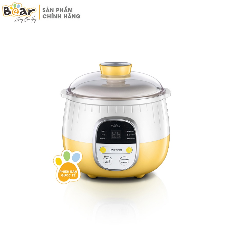 Nồi Nấu Cháo Chậm Bear 0,8L SUBE001 Cho Bé Ăn Dặm Ninh Hầm Hấp Cách Thuỷ Chưng Yến Đa Năng