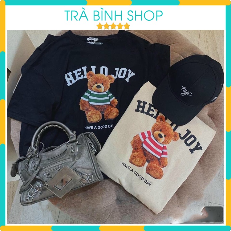 Đầm Suông Nữ Chất Cotton In Họa Tiết Váy Ngắn Tay Hình Gấu Bông 2 Màu Thoáng Mát