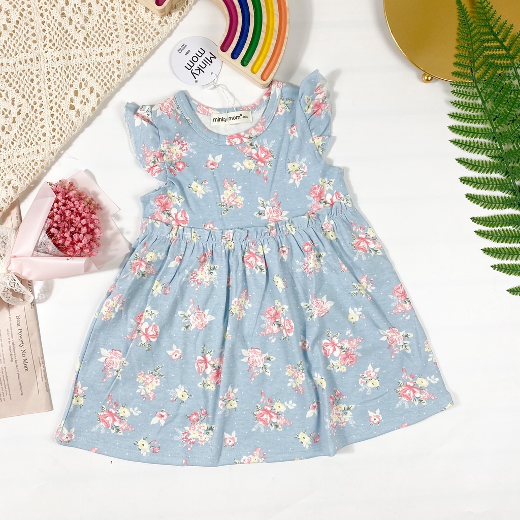 Váy COTTON HÀN MINKYMOM In Hình Toàn Thân Họa Tiết Hoa Dễ Thương Cho Bé VAY02