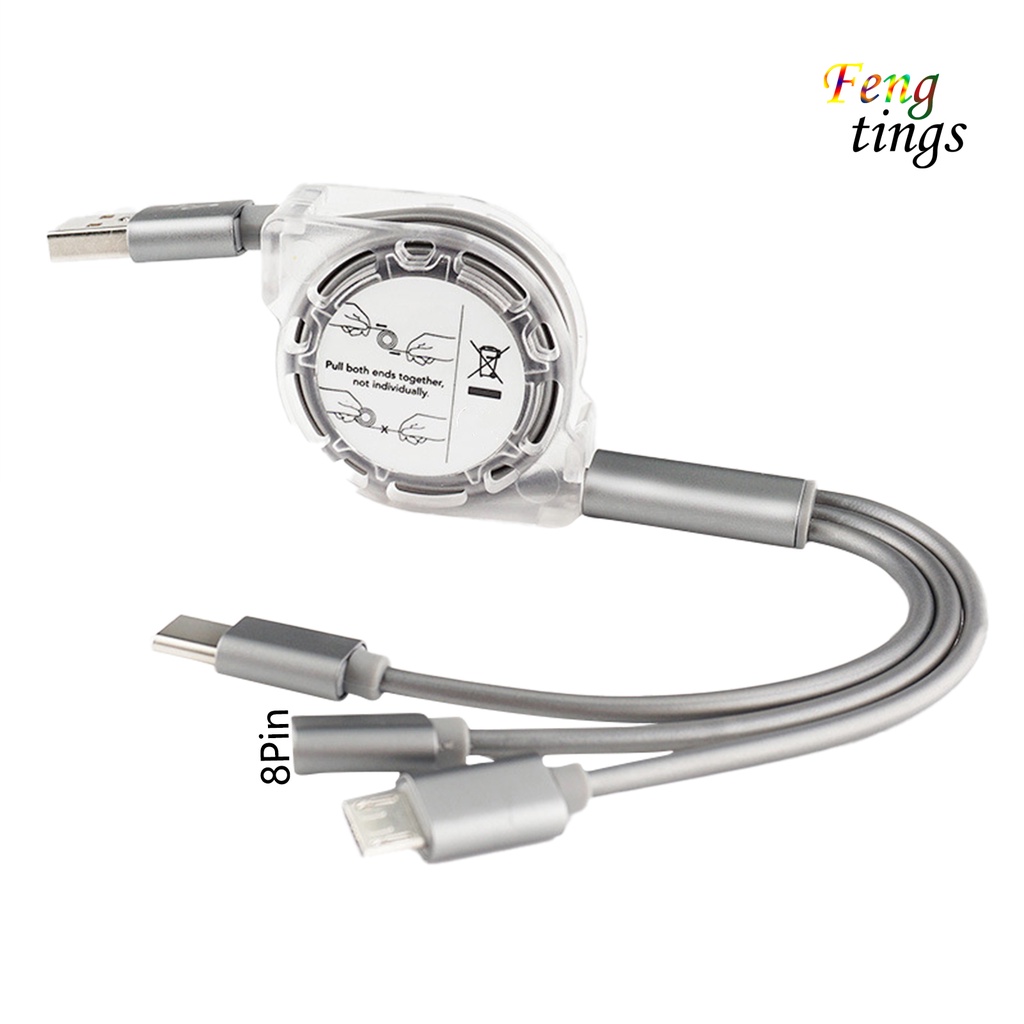 Cáp sạc nhanh 3 trong 1 type-C micro-USB 9 pin 2.4A cho điện thoại tiện dụng