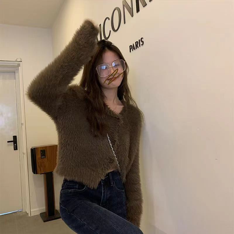 Áo khoác cardigan giả lông chồn thiết kế độc đáo thời trang thu đông hàng mới dành cho bạn nữ